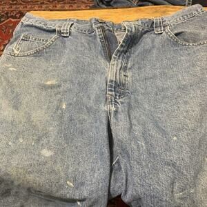 Wrangler Mens Size 38 Blue Denim Carpenter Distressed Shorts Paint‎